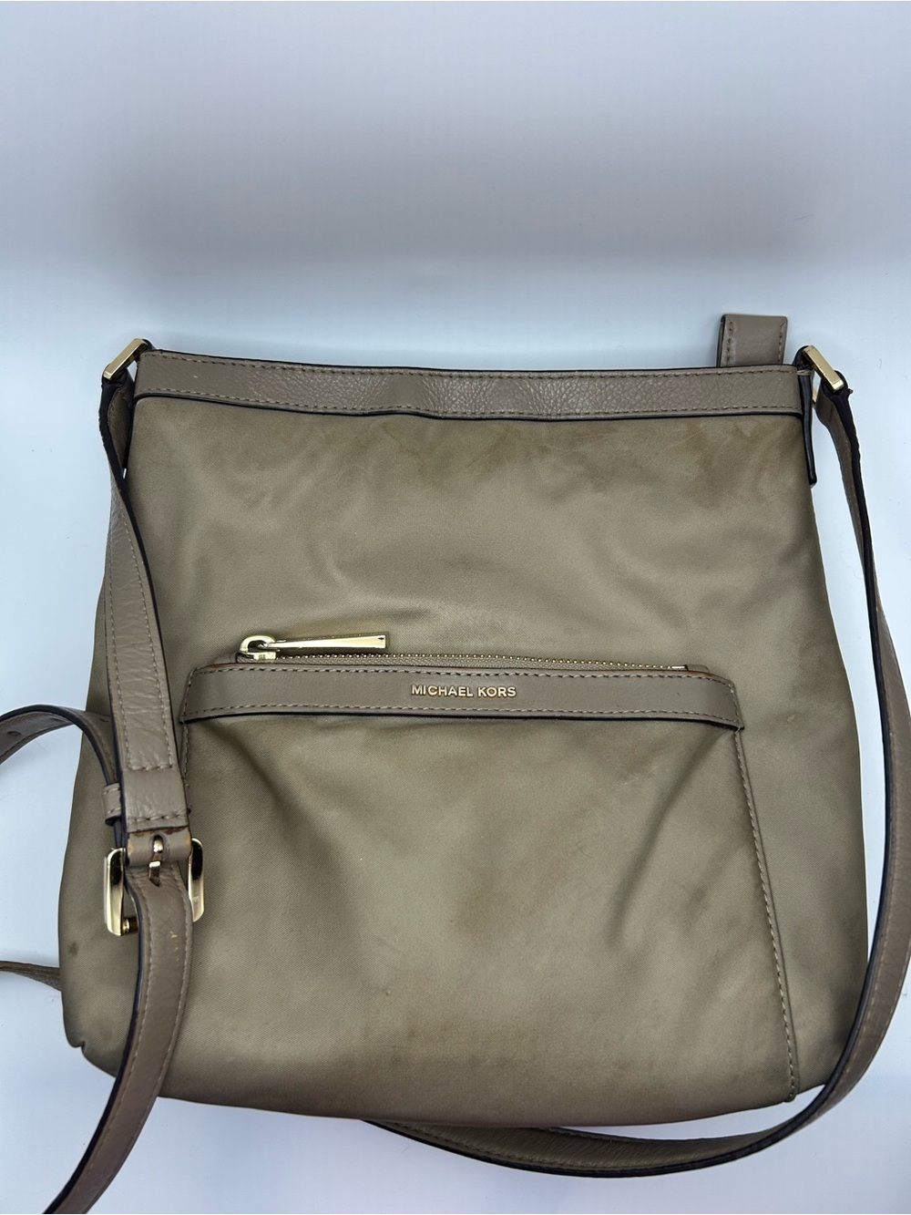 Michael Kors Taupe Leather Crossbody with Gold Hardware